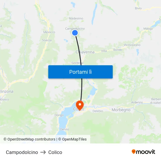 Campodolcino to Colico map