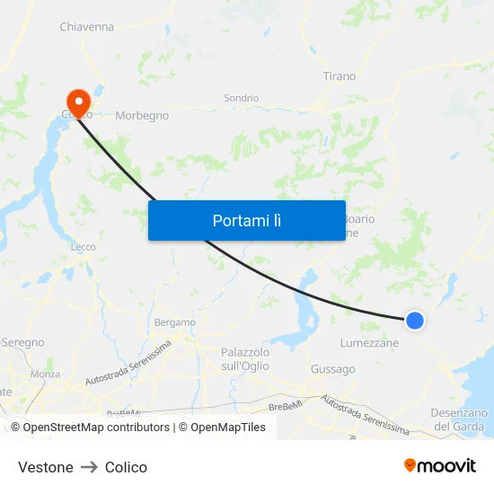 Vestone to Colico map