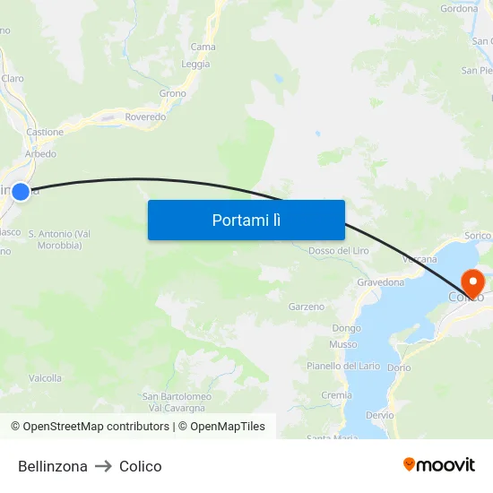 Bellinzona to Colico map
