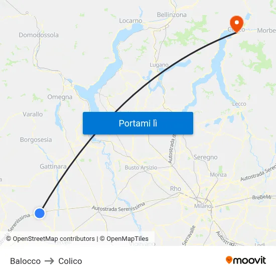 Balocco to Colico map