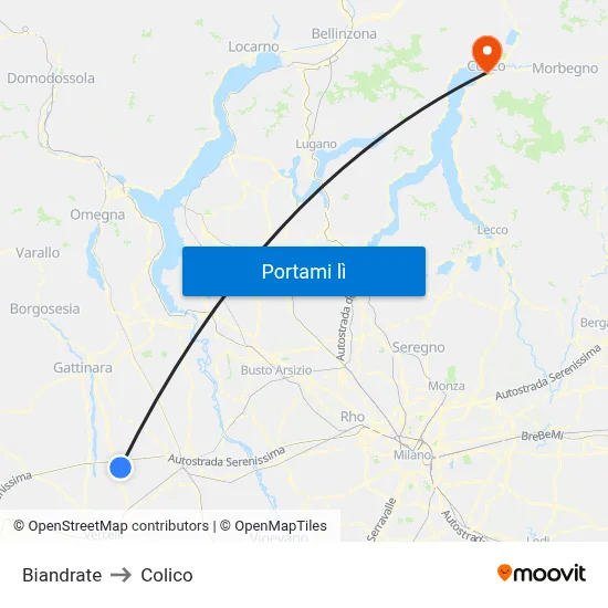 Biandrate to Colico map