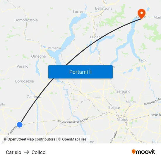 Carisio to Colico map