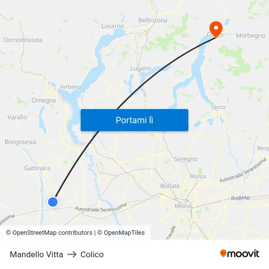 Mandello Vitta to Colico map