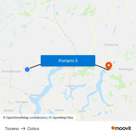 Toceno to Colico map