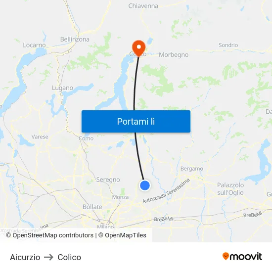 Aicurzio to Colico map