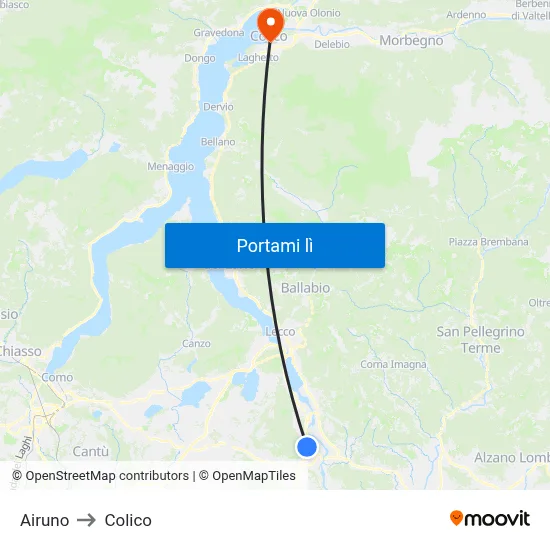 Airuno to Colico map