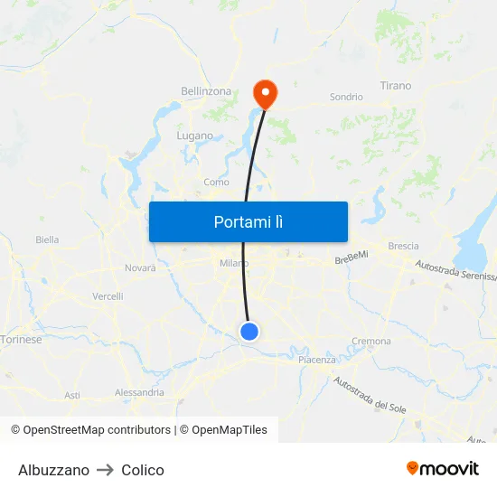 Albuzzano to Colico map