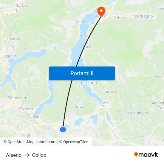 Alserio to Colico map