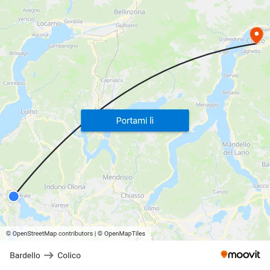 Bardello to Colico map