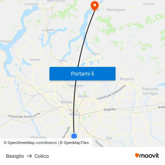 Basiglio to Colico map
