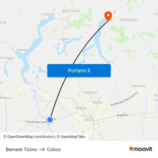 Bernate Ticino to Colico map