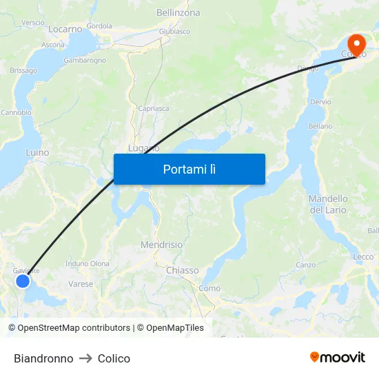 Biandronno to Colico map