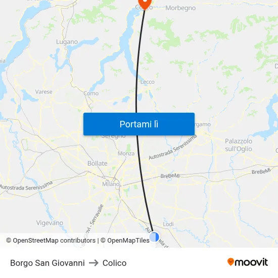 Borgo San Giovanni to Colico map