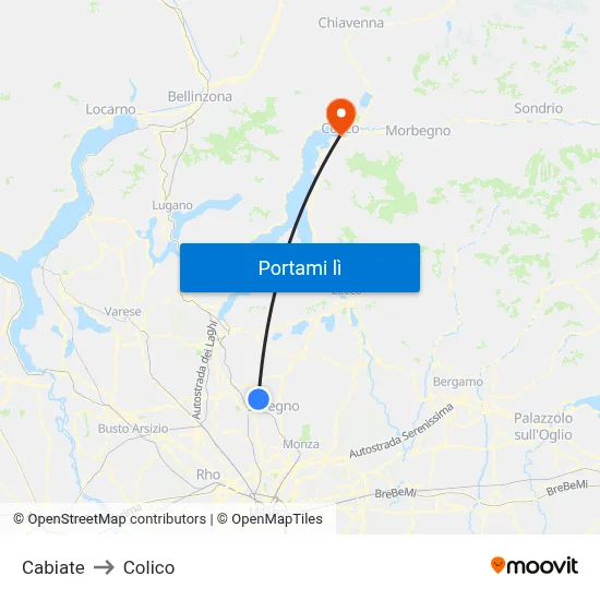 Cabiate to Colico map