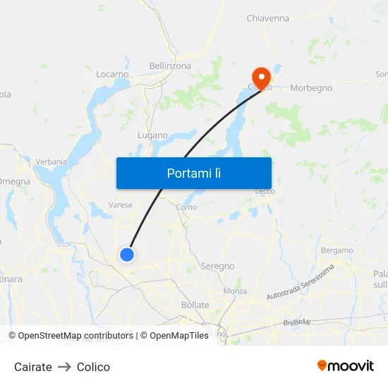 Cairate to Colico map