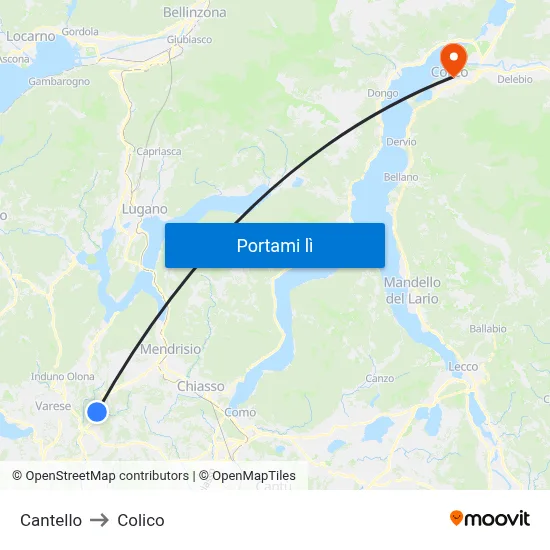 Cantello to Colico map