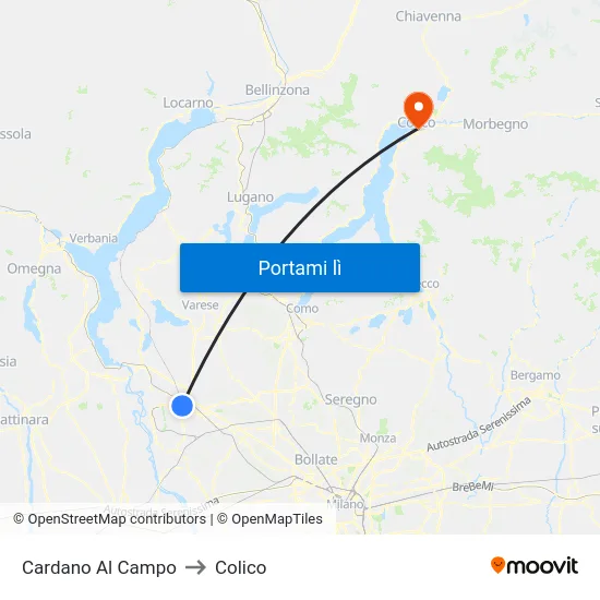 Cardano Al Campo to Colico map