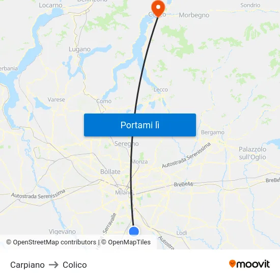 Carpiano to Colico map