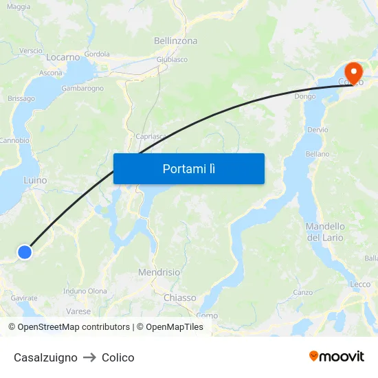 Casalzuigno to Colico map