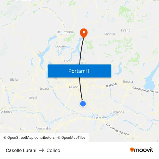 Caselle Lurani to Colico map
