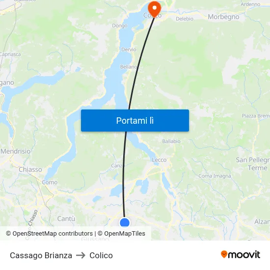 Cassago Brianza to Colico map
