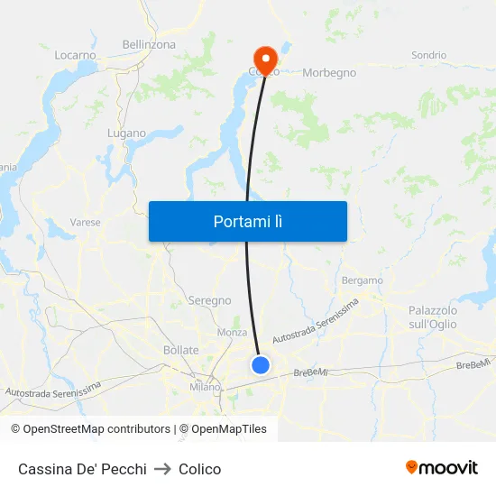 Cassina De' Pecchi to Colico map