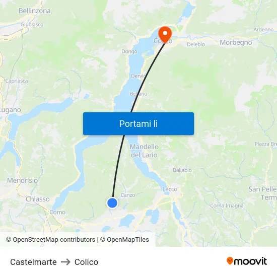 Castelmarte to Colico map