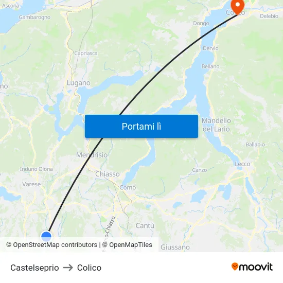Castelseprio to Colico map