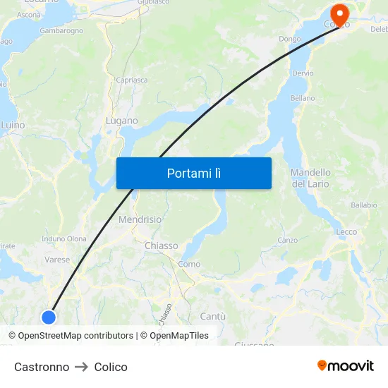 Castronno to Colico map