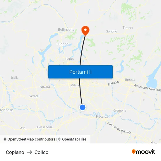 Copiano to Colico map