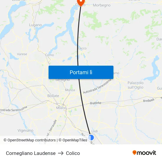 Cornegliano Laudense to Colico map