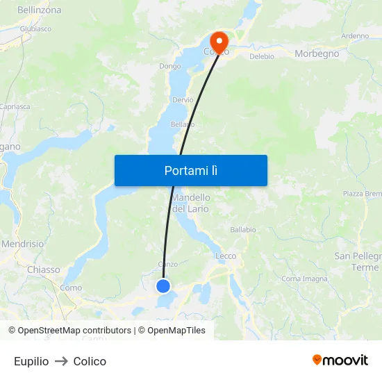 Eupilio to Colico map