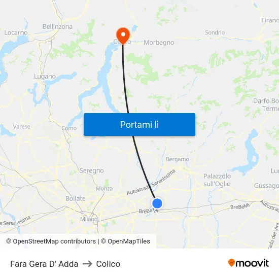 Fara Gera D' Adda to Colico map