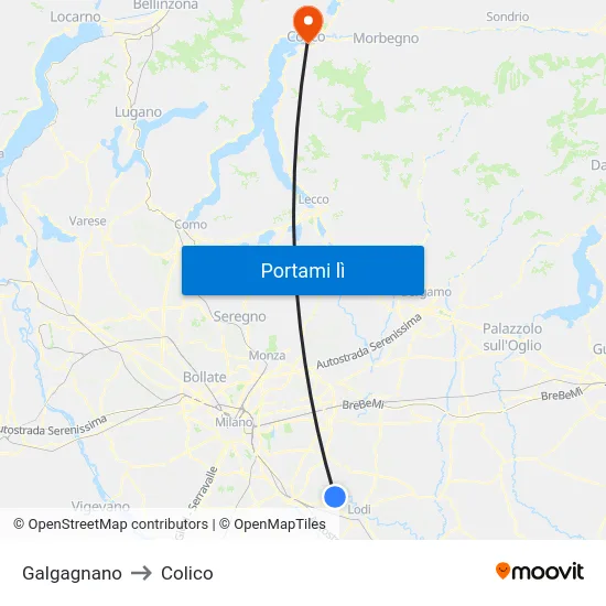 Galgagnano to Colico map