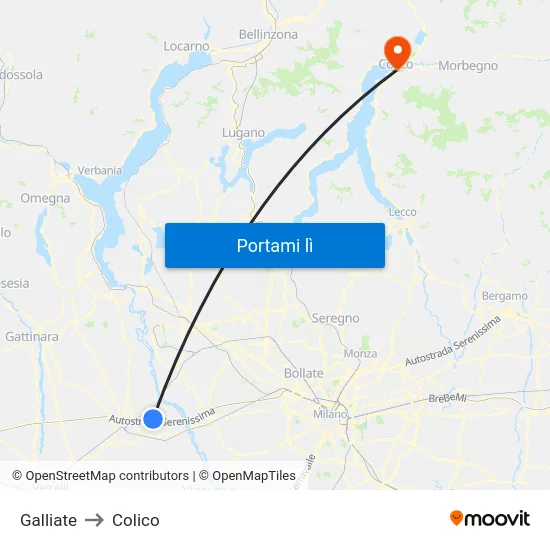 Galliate to Colico map