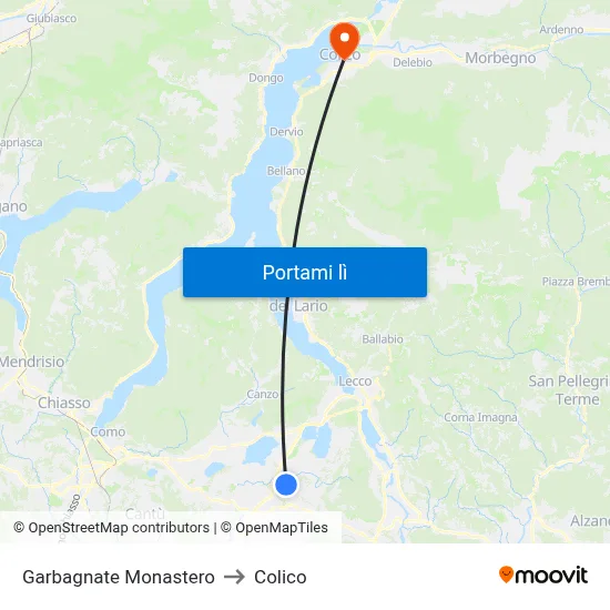 Garbagnate Monastero to Colico map