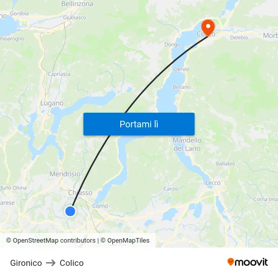 Gironico to Colico map