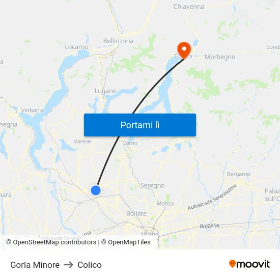 Gorla Minore to Colico map