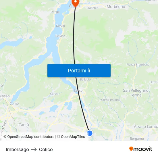 Imbersago to Colico map
