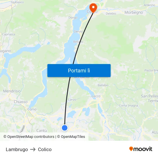 Lambrugo to Colico map