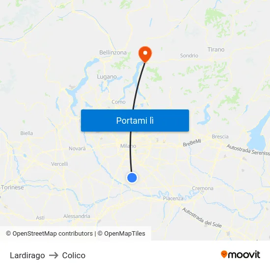 Lardirago to Colico map