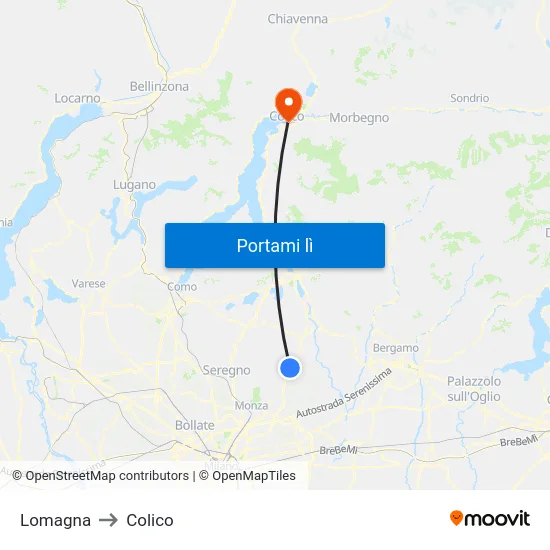 Lomagna to Colico map