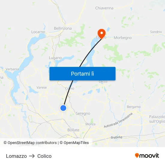 Lomazzo to Colico map