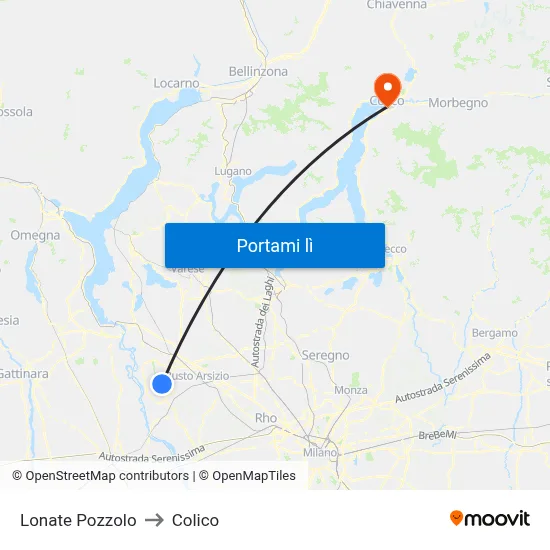 Lonate Pozzolo to Colico map