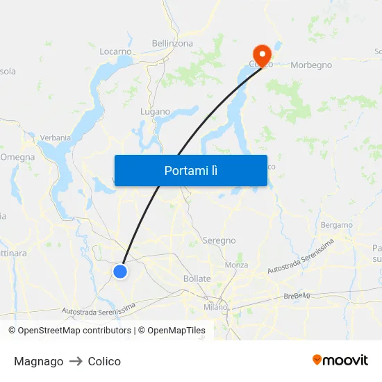 Magnago to Colico map