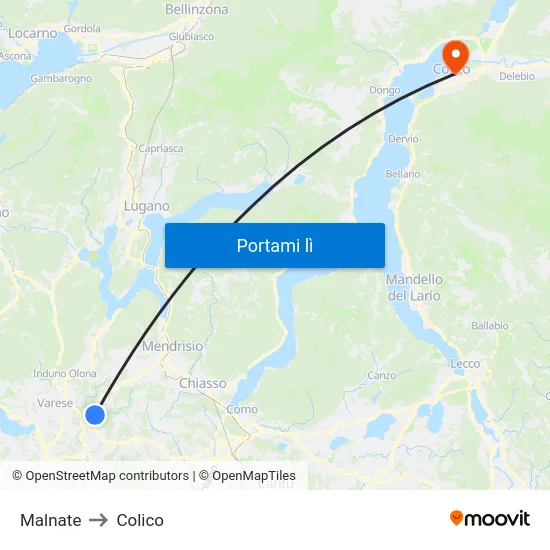 Malnate to Colico map