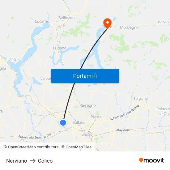 Nerviano to Colico map