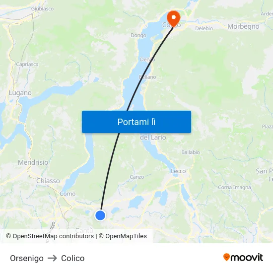 Orsenigo to Colico map