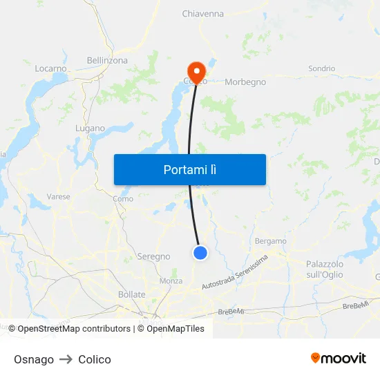 Osnago to Colico map