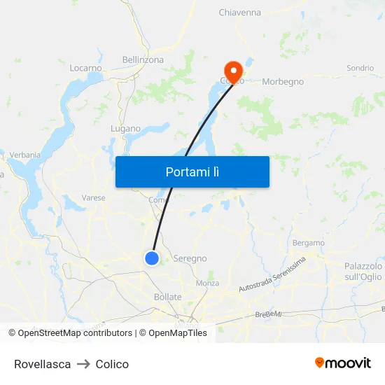 Rovellasca to Colico map